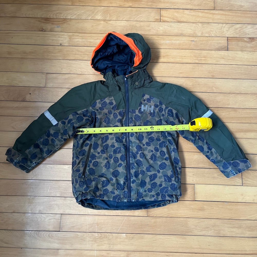 Helly Hansen Kids Hedgehog Print Hooded Size. 134/9 Jacket Green Navy - Picture 6 of 7